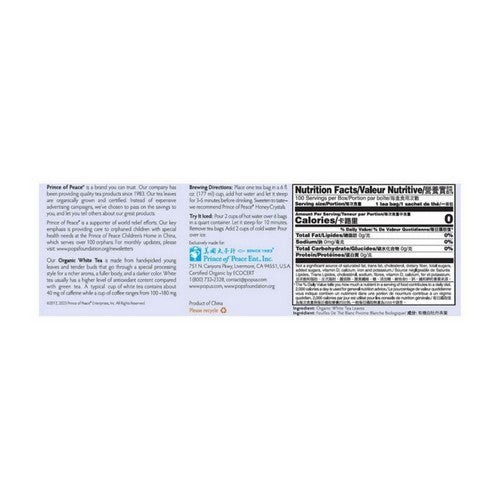 Organic White Tea 100 Bag by Prince Of Peace