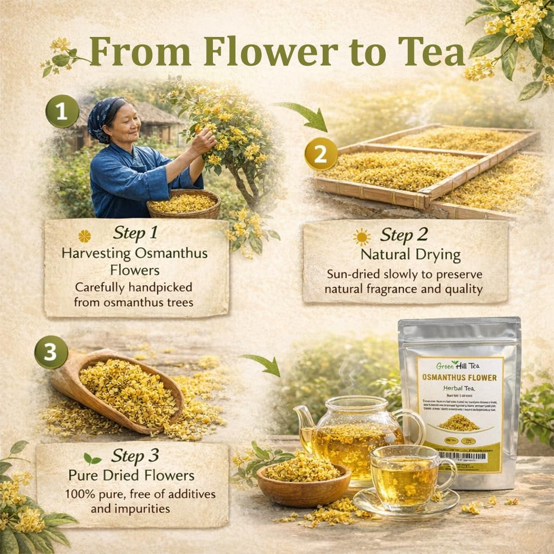 Green Hill Tea Osmanthus Flower Dried – Premium– Fragrant Osmanthus Dried Flower