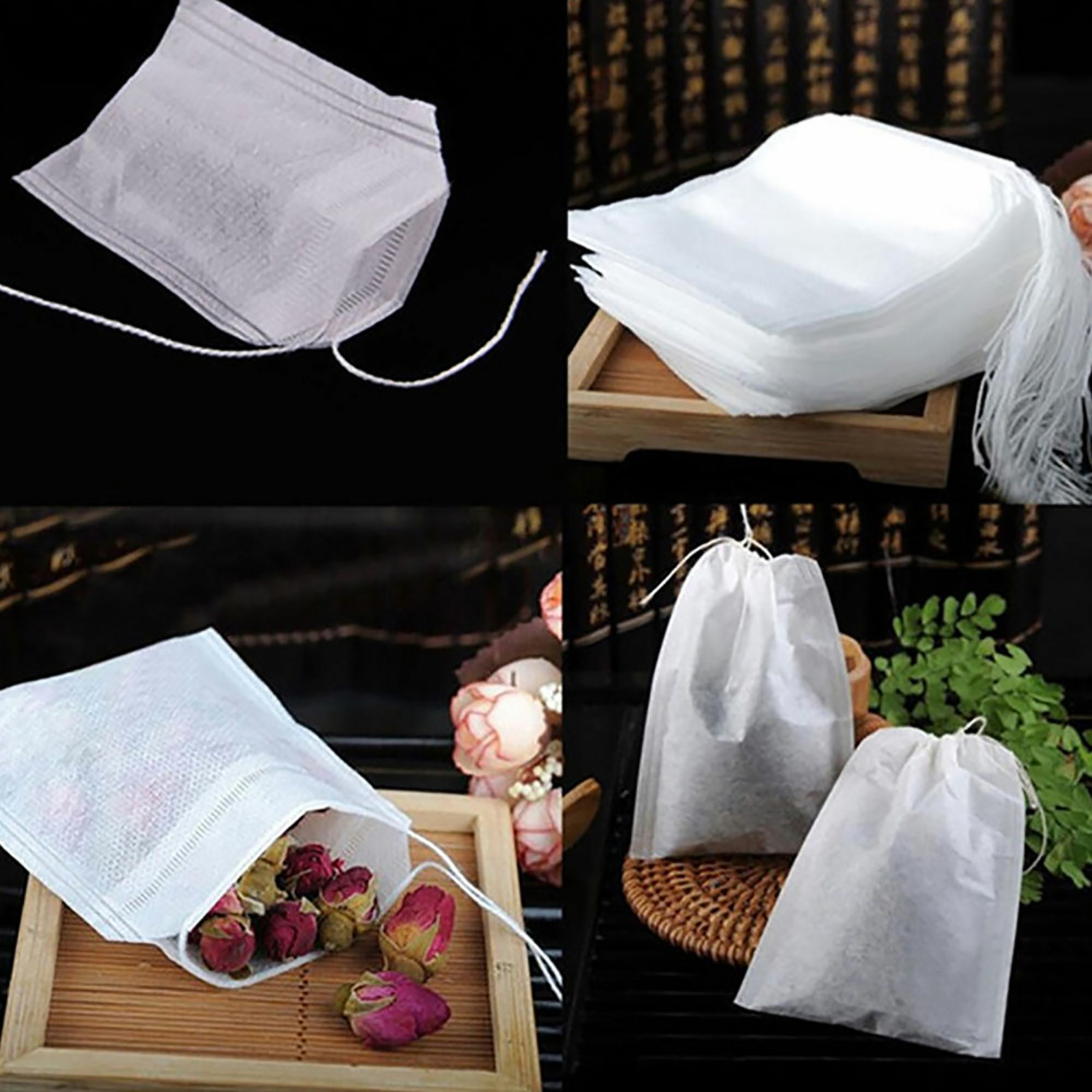 5x7cm Drawstring Closure Non-Woven Filter Bags for Hot Herbal/Black/Green Tea