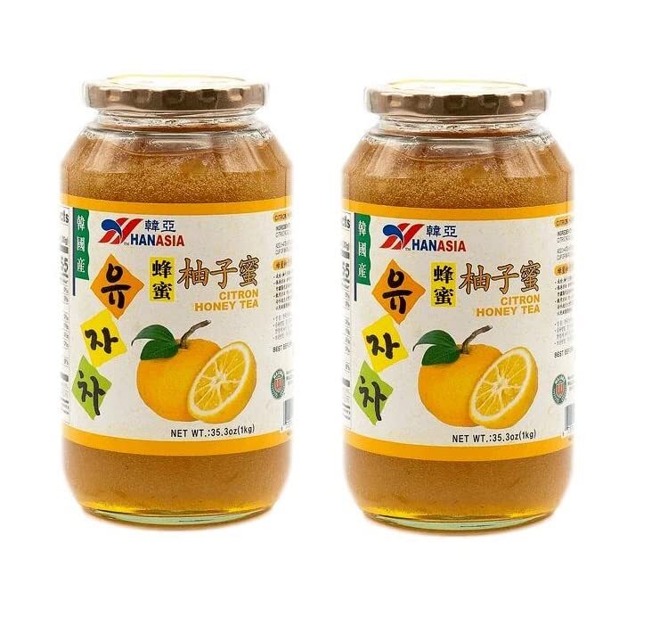 HANASIA Citron Honey Korean Citron Fruit Tea 2 Glass Jars 35.3 oz. (1 kg)