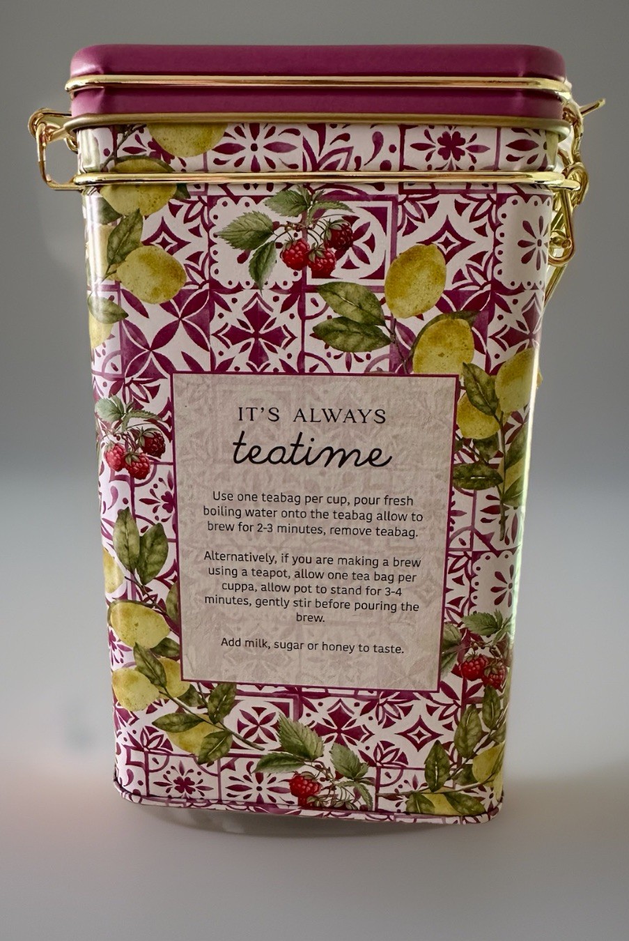 Charbrew English Tea Raspberry & Lemon Tea 60 Bags Swing Top Lid Afternoon Cuppa