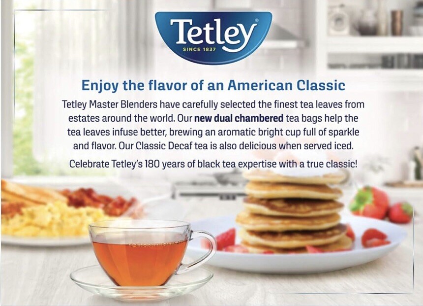 Tetley Decaf Decaffeinated Black Tea Classic Total 144 Bags HOT or COLD 2 BOX