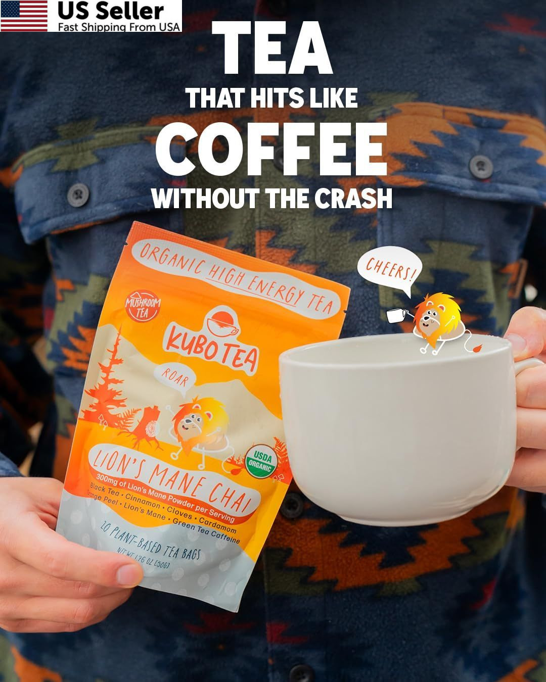 Kubo Lion’s Mane Chai Tea Bags | Organic High Caffeine (155mg) Black +…