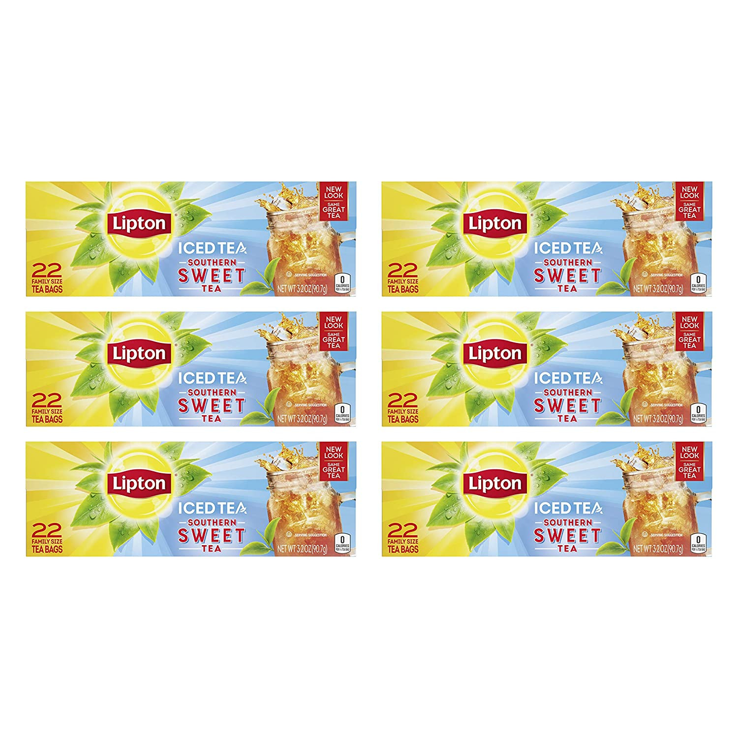 Lipton Family-Sized Black Iced Tea Bags, Southern Sweet Tea 22 Ct (Pack of 6)