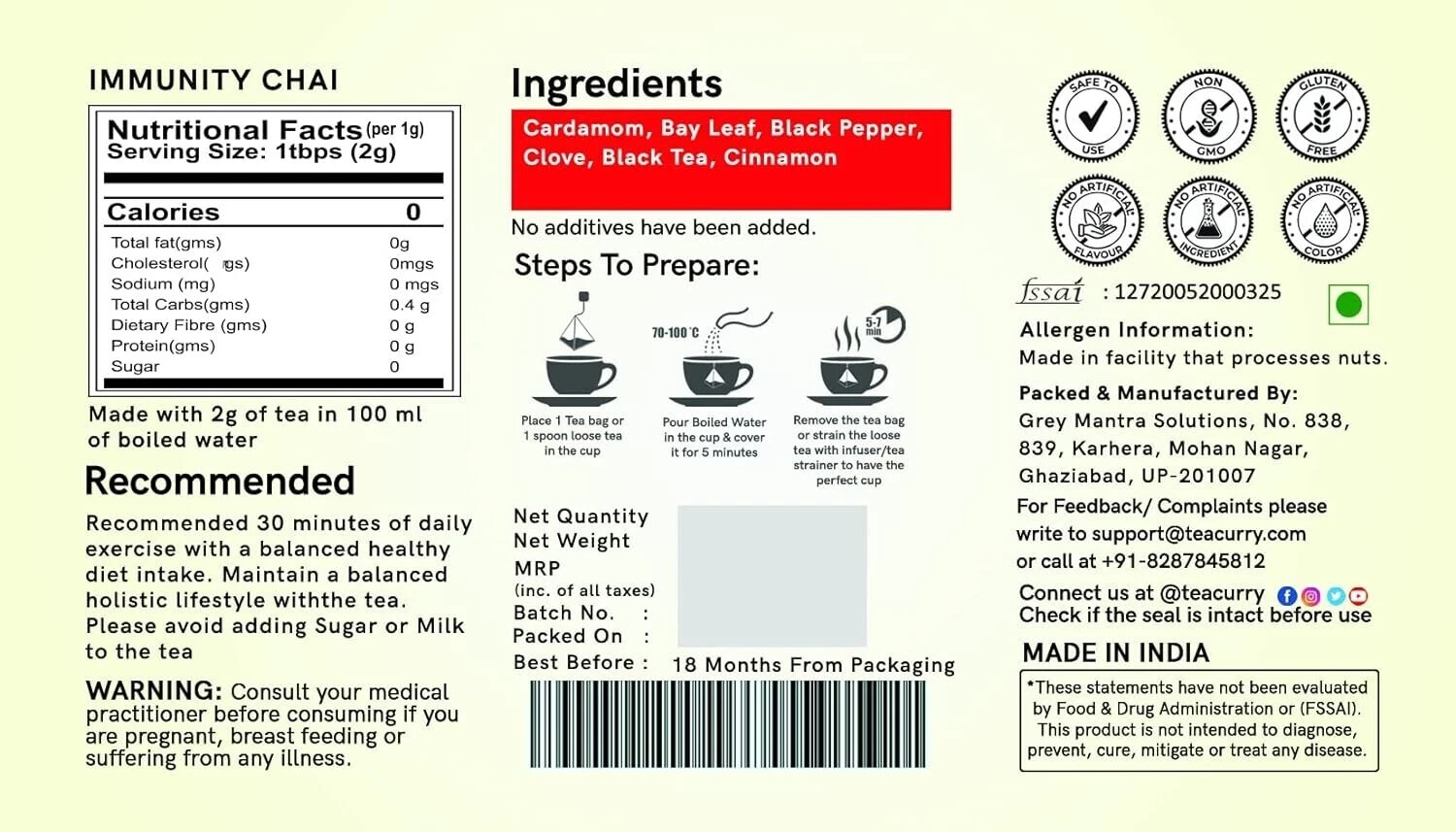 TEACURRY Immunity Booster Tea 100g Free Shipping World Wide