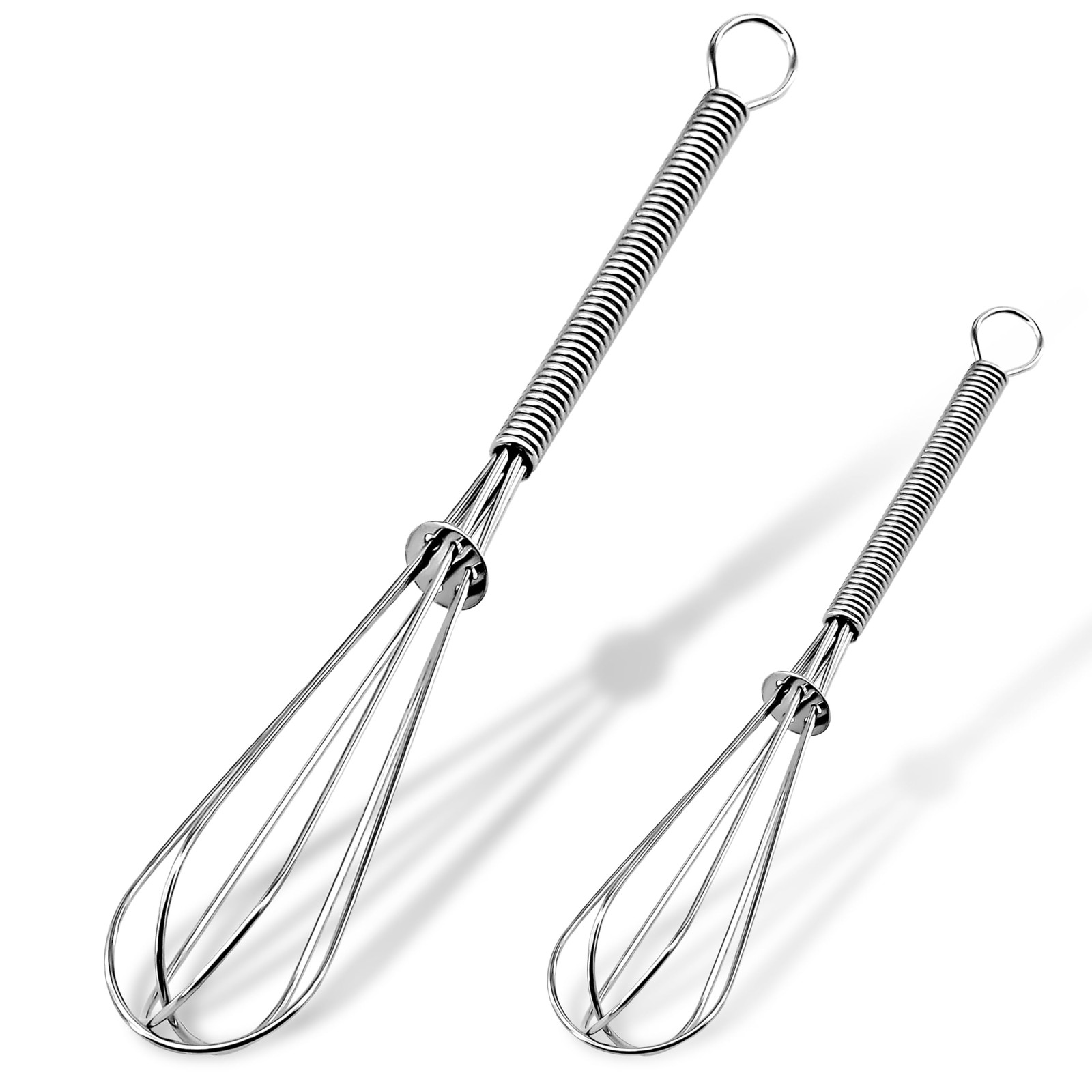 Anaeat Mini Wire Whisks, Set of 2 Portable Stainless 5+7 inch, 2 Pcs Silver
