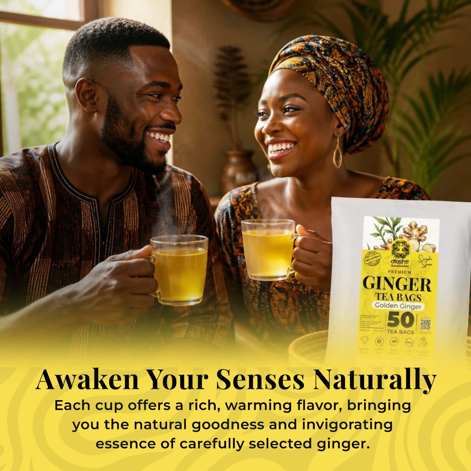 50 Ginger Tea Bags – Pure Ginger Tea – Herbal Tea Infusion