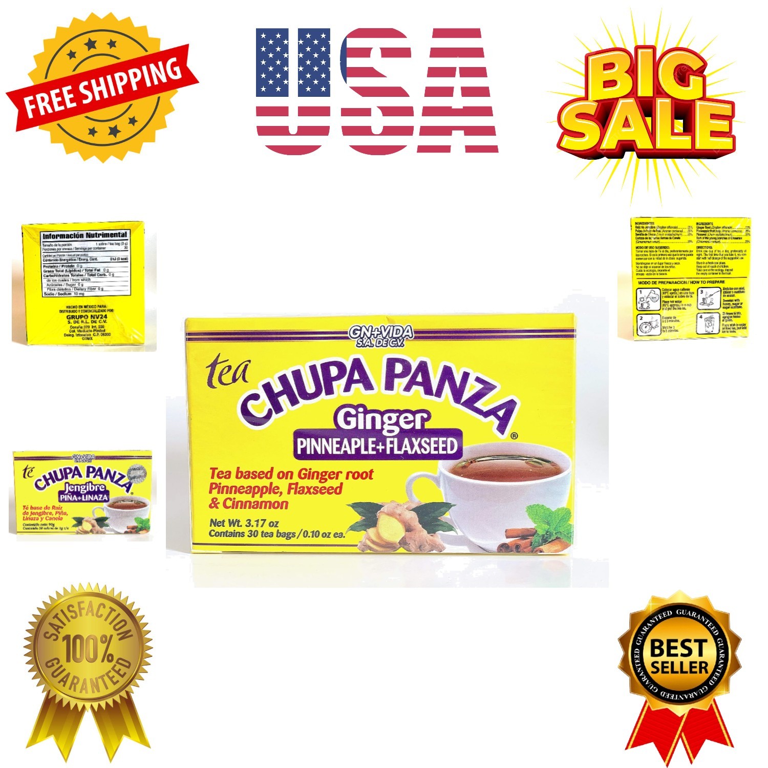 Tea CHUPA Panza, Tea Based ONGINGER Root, PINNEAPPLE, Flaxseed & Cinnamon 30 …