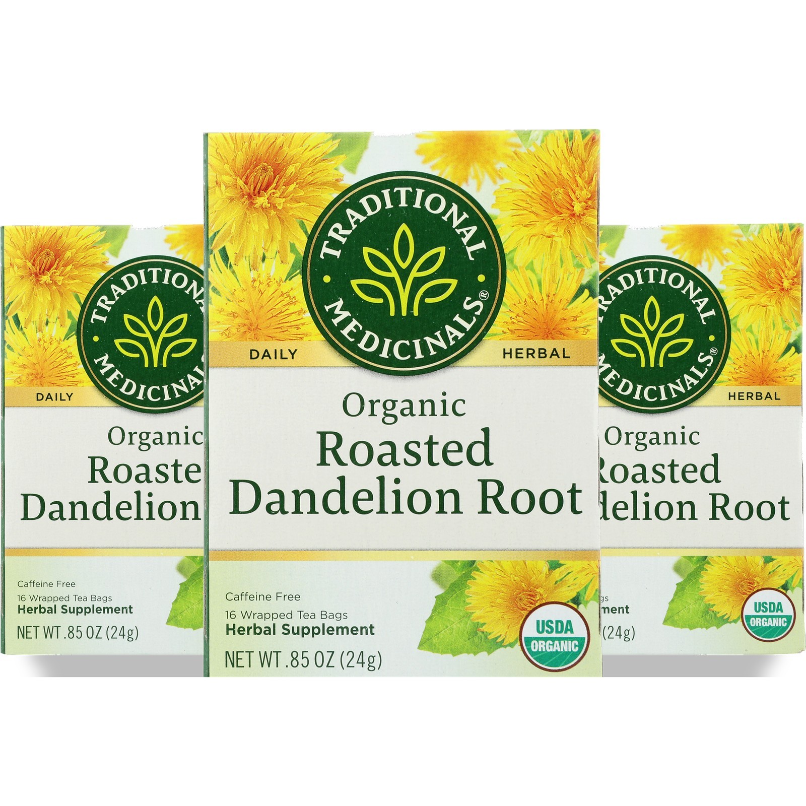 Traditional Medicinals Organic Roasted Dandelion Root Tea 16 Bag 3 Pack