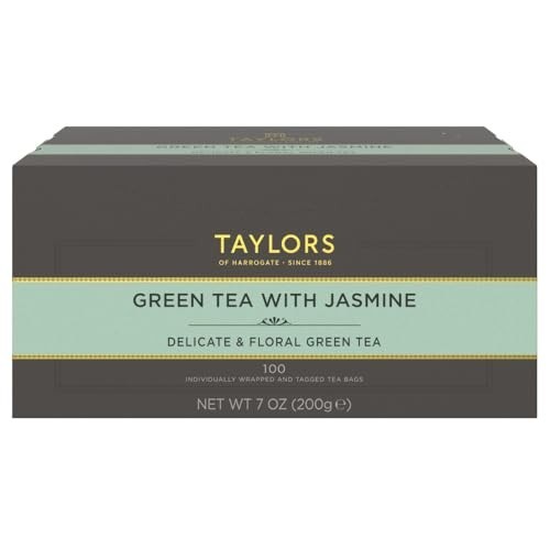 Green Tea with Jasmine – 100 Individually Wrapped Teabags, Floral & Sweet, Caffe