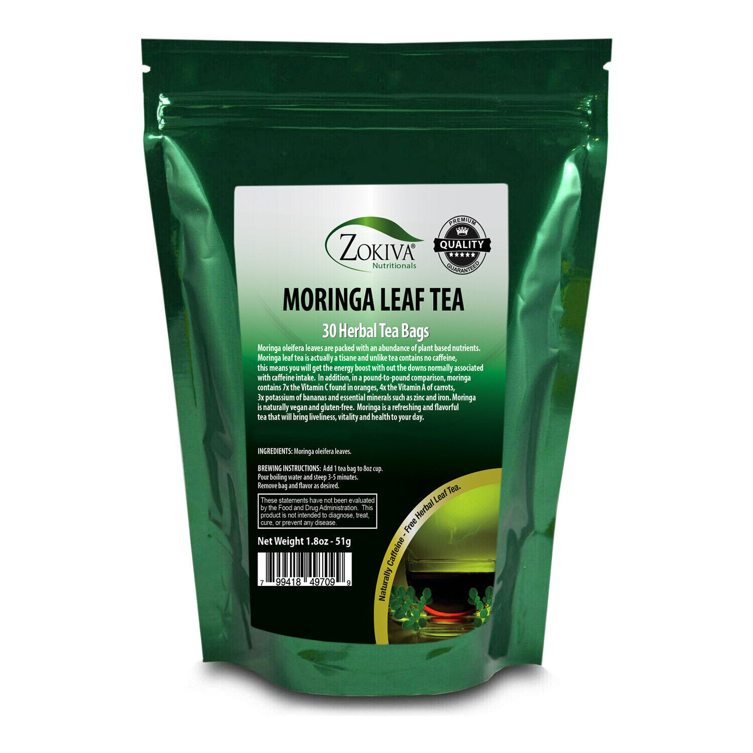 Moringa Tea Bags (30) 100% Pure Organic All-Natural – Caffeine-Free Herbal Tea