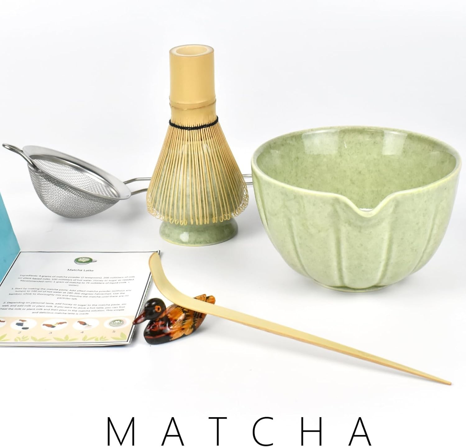Japanese Matcha Set, Matcha Bowl with Pouring Spout, Matcha Whisk, Tea Scoop, Wh
