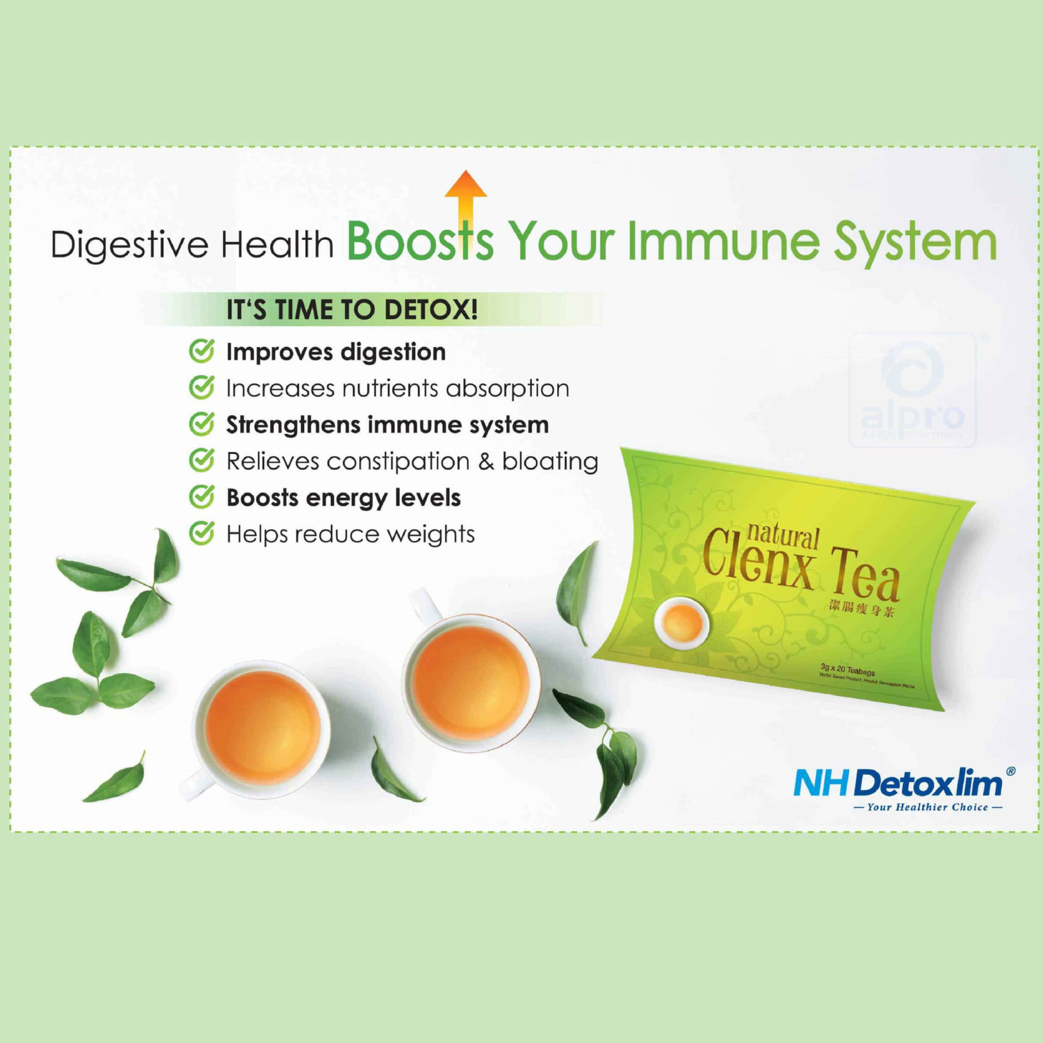 NH Detoxlim Natural Clenx Tea – 50+6 Teabags Colon Detox & Digestive Support