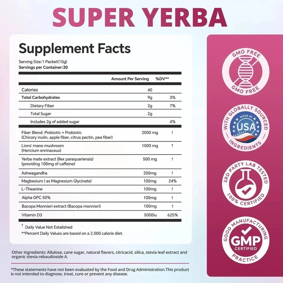 Zooone Super Yerba Instant Powder- Raspberry Lemonade –30 Servings