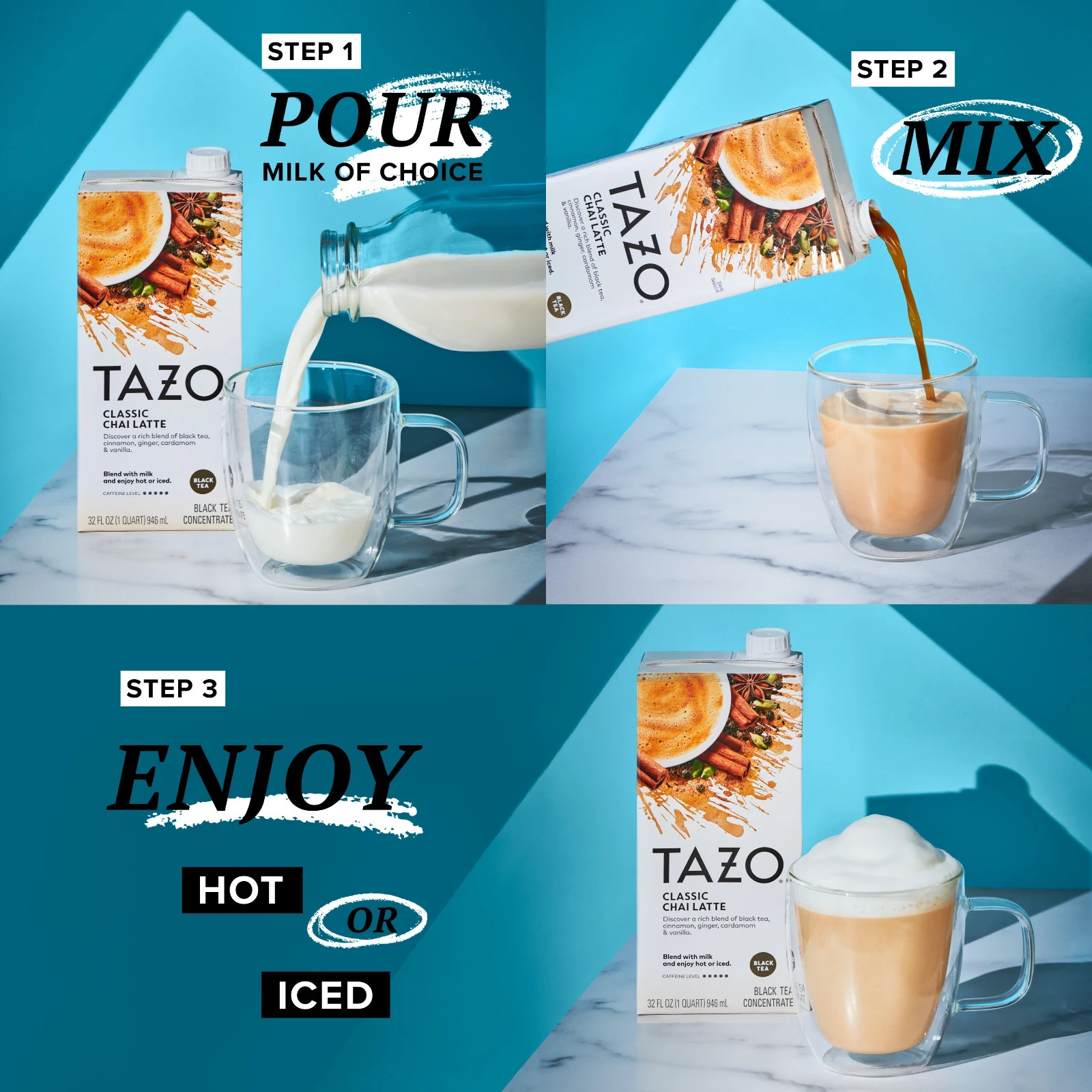 Tazo Classic Chai Latte Black Tea Concentrate, 32 oz, 3-pack