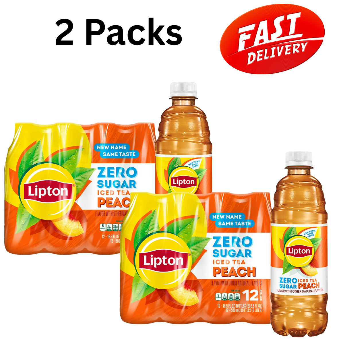 (2 Pack) Lipton Zero Sugar Peach Iced Tea, 16.9 fl oz, 12 pack Bottles