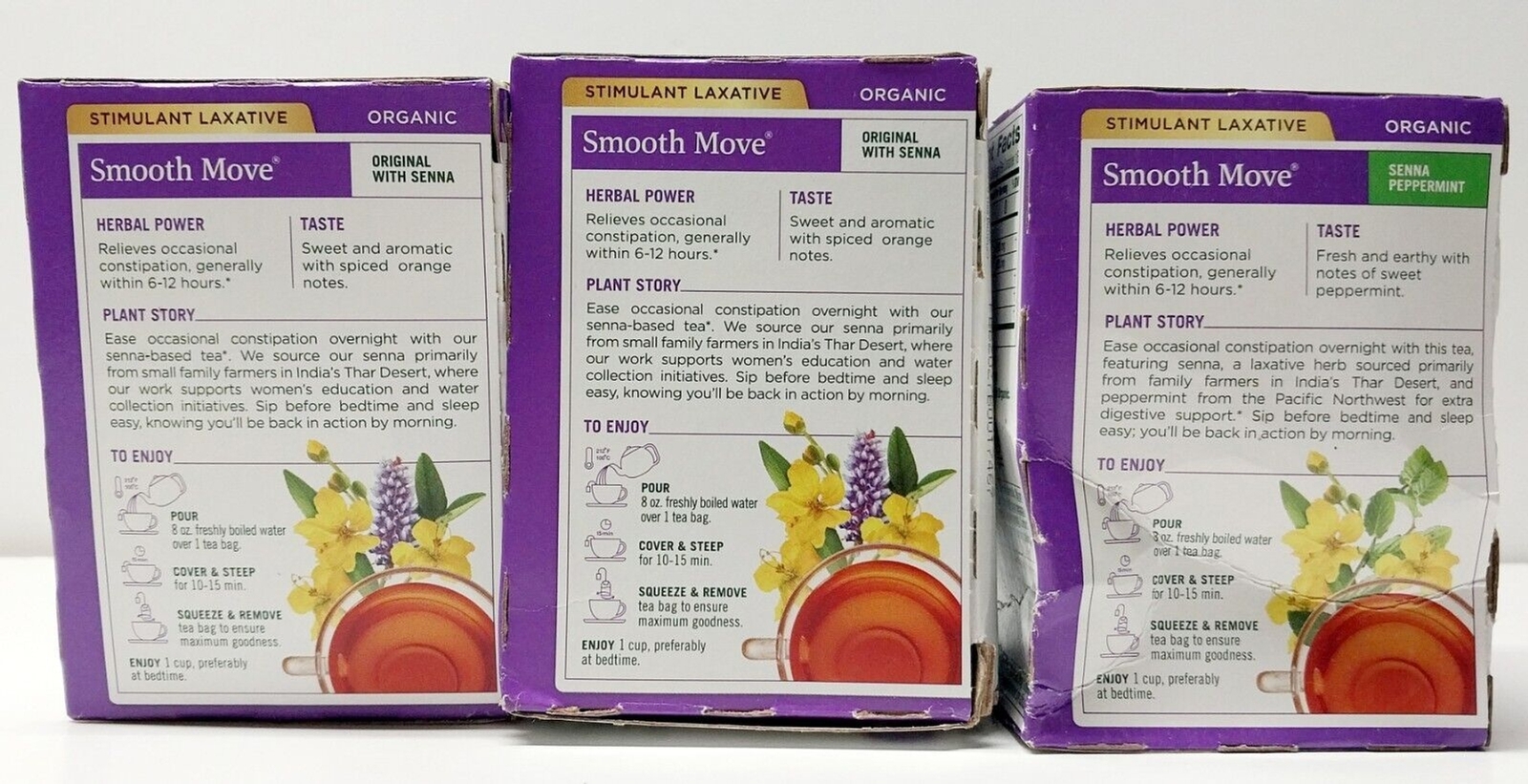 3 Box Lot Traditional Medicinals Smooth Move Tea Regular Peppermint EXP Feb 2027