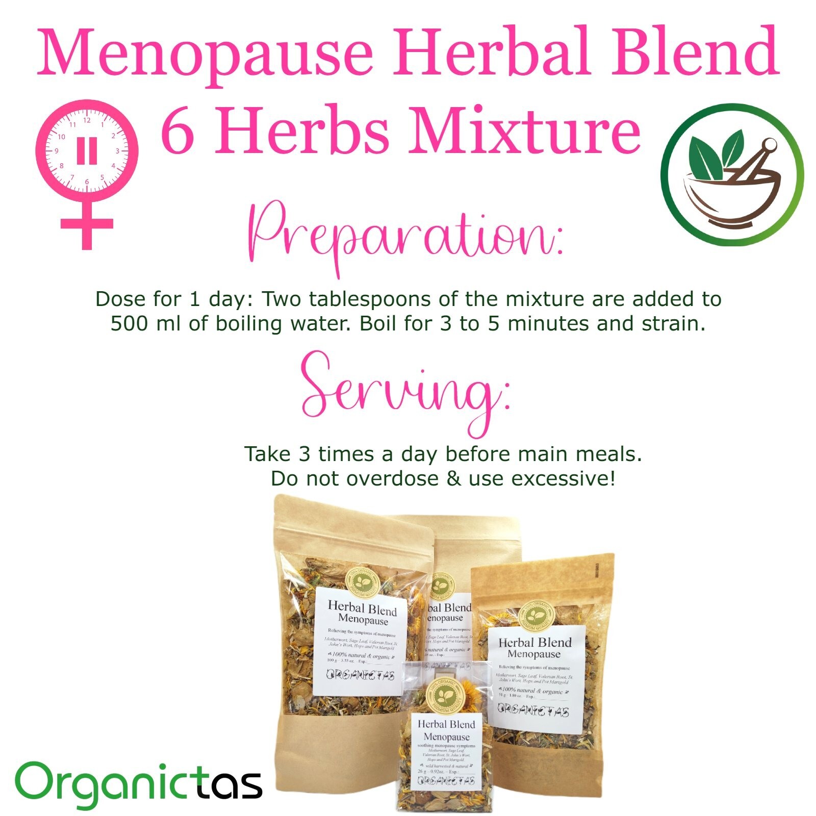 MENOPAUSE RELIEF TEA – 6 Herbs Herbal Tea Menopausal Climacterium Support 100 g