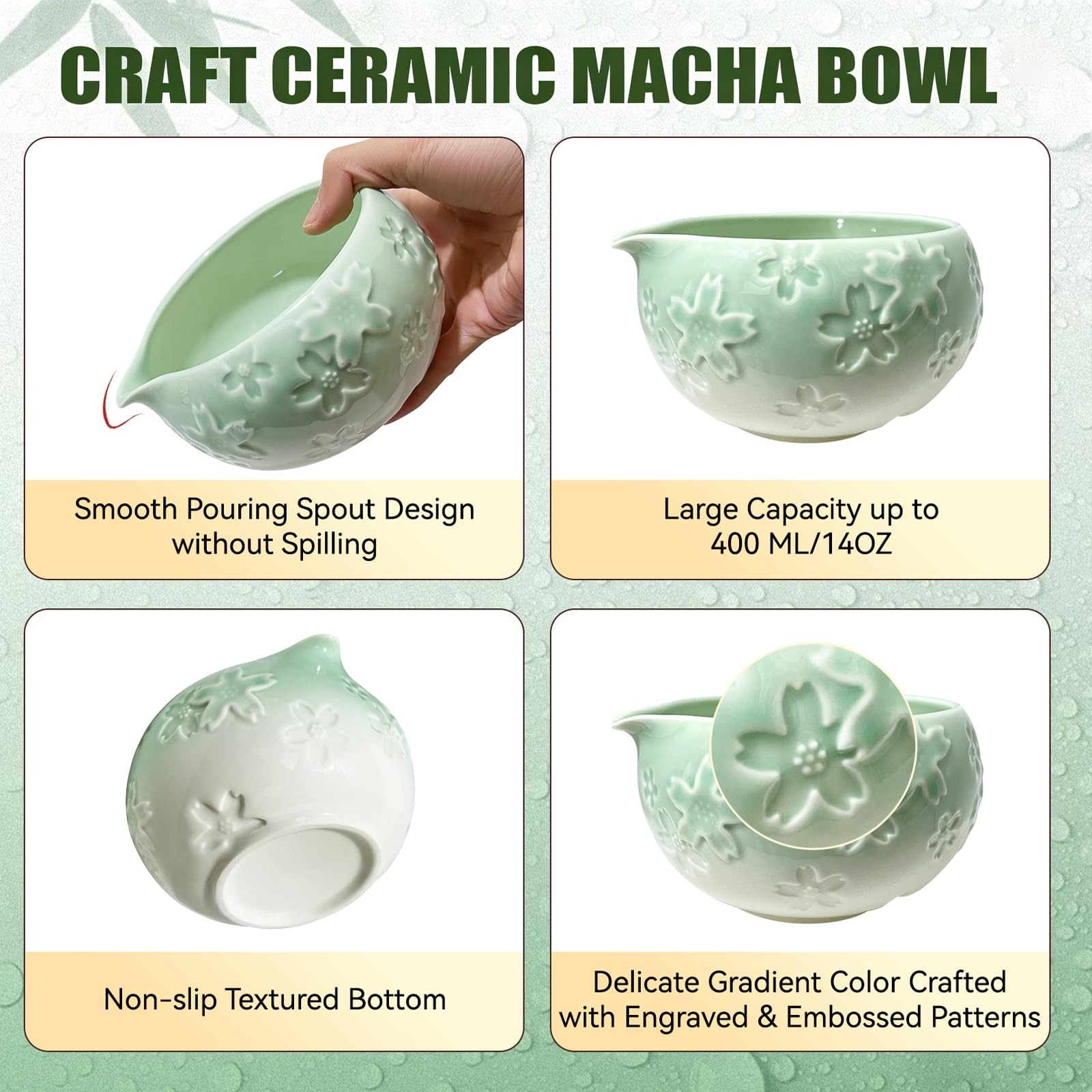 Matcha Set – Complete Matcha Kit with Ceramic Bowl, Bamboo Matcha Whisk, Wood…