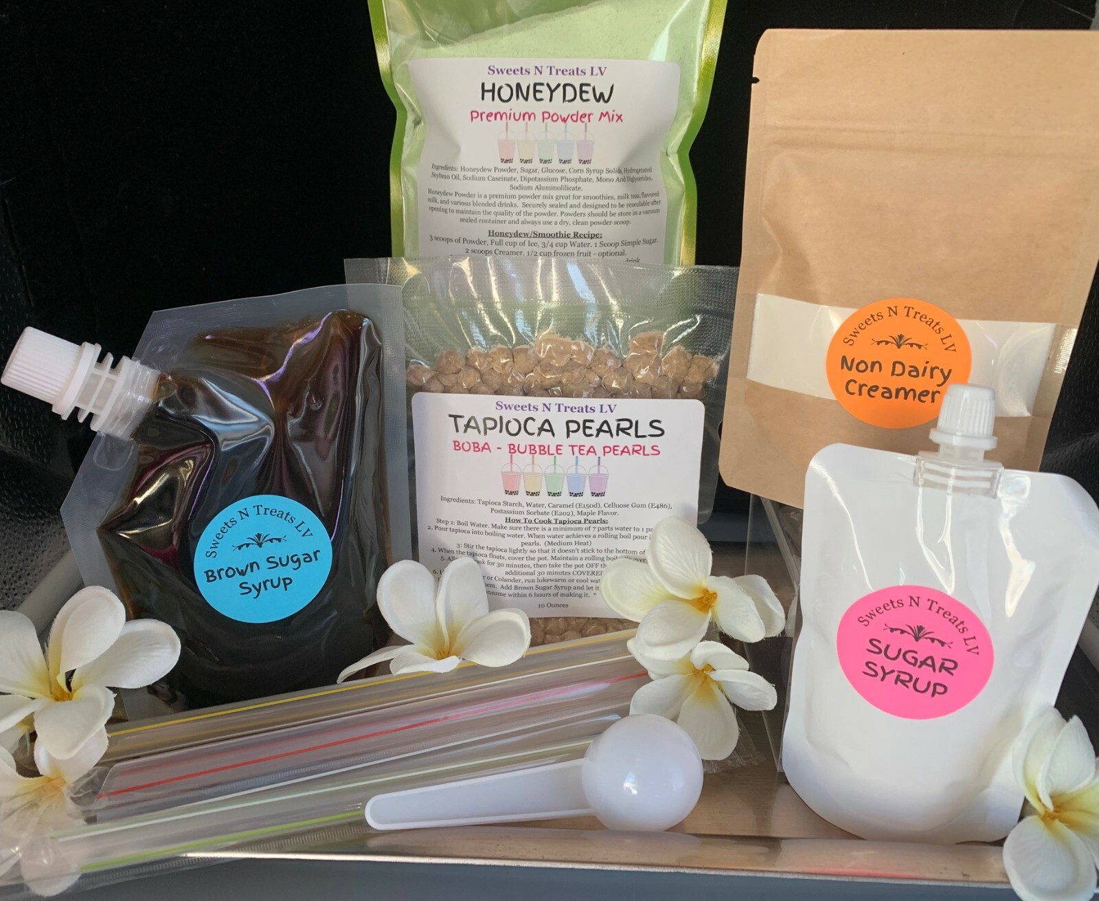 Deluxe HONEYDEW Powder Boba Bubble Tea Tapioca Pearl Brown Sugar Syrup DIY KIT