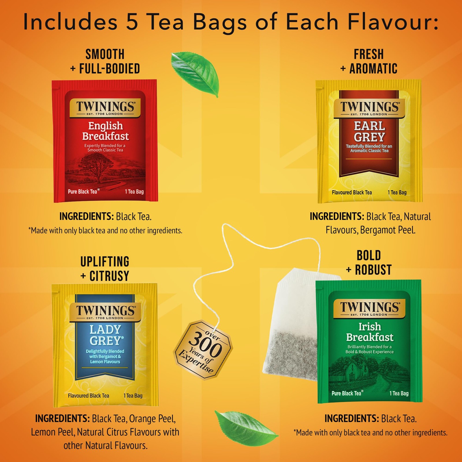 Twinings Black Tea Variety Pack 20 Count English Breakfast Earl Grey Lady Grey