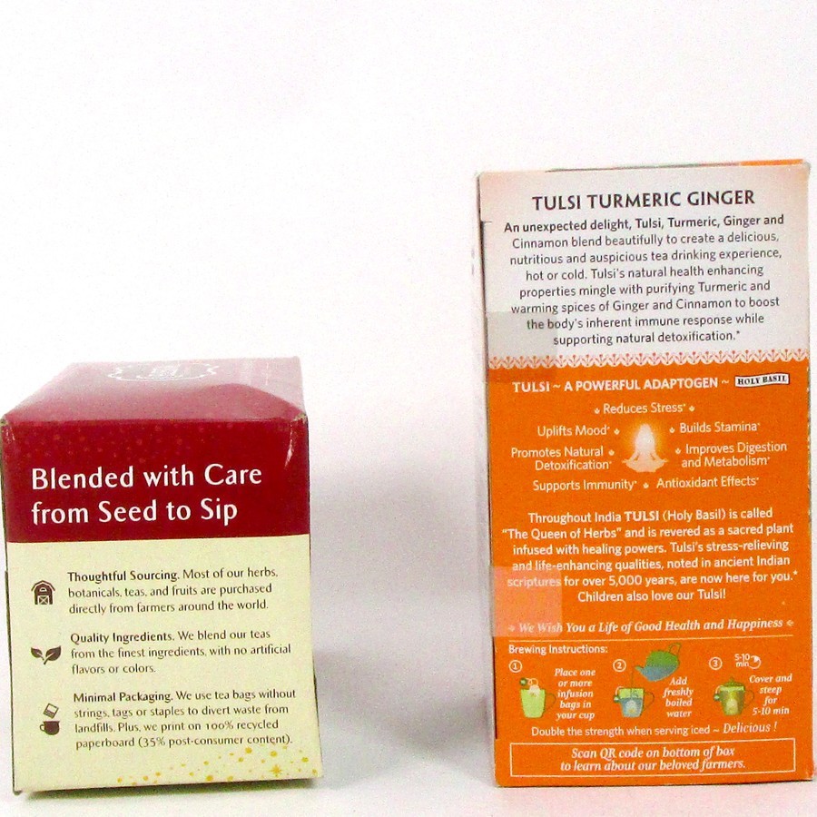Organic India Tulsi Turmeric Ginger, Celestial Seasonings Cinnamon Apple Spice