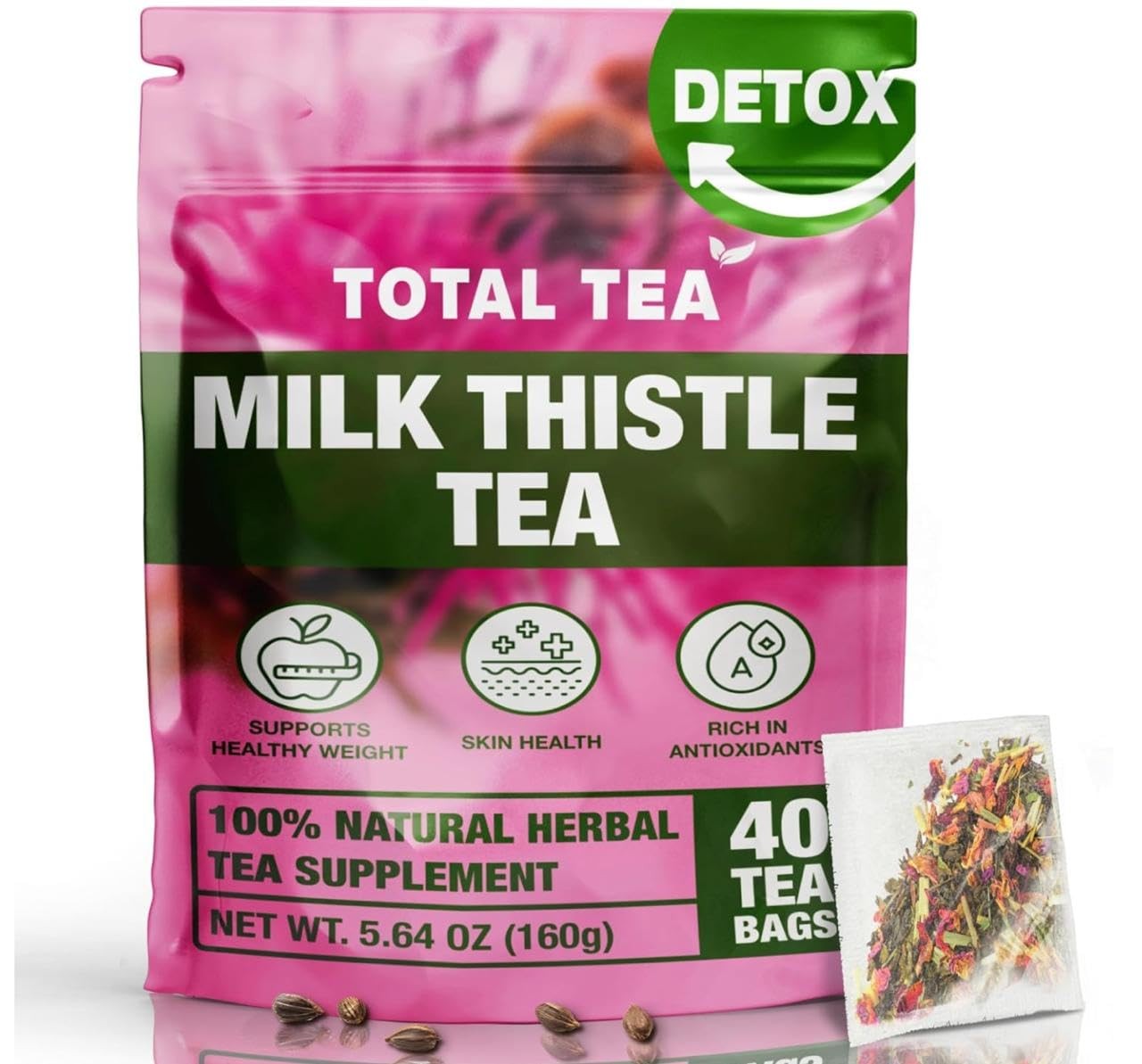 Total Tea 100% Natural Milk Thistle Seeds for Liver Cleanse, 25-Pack