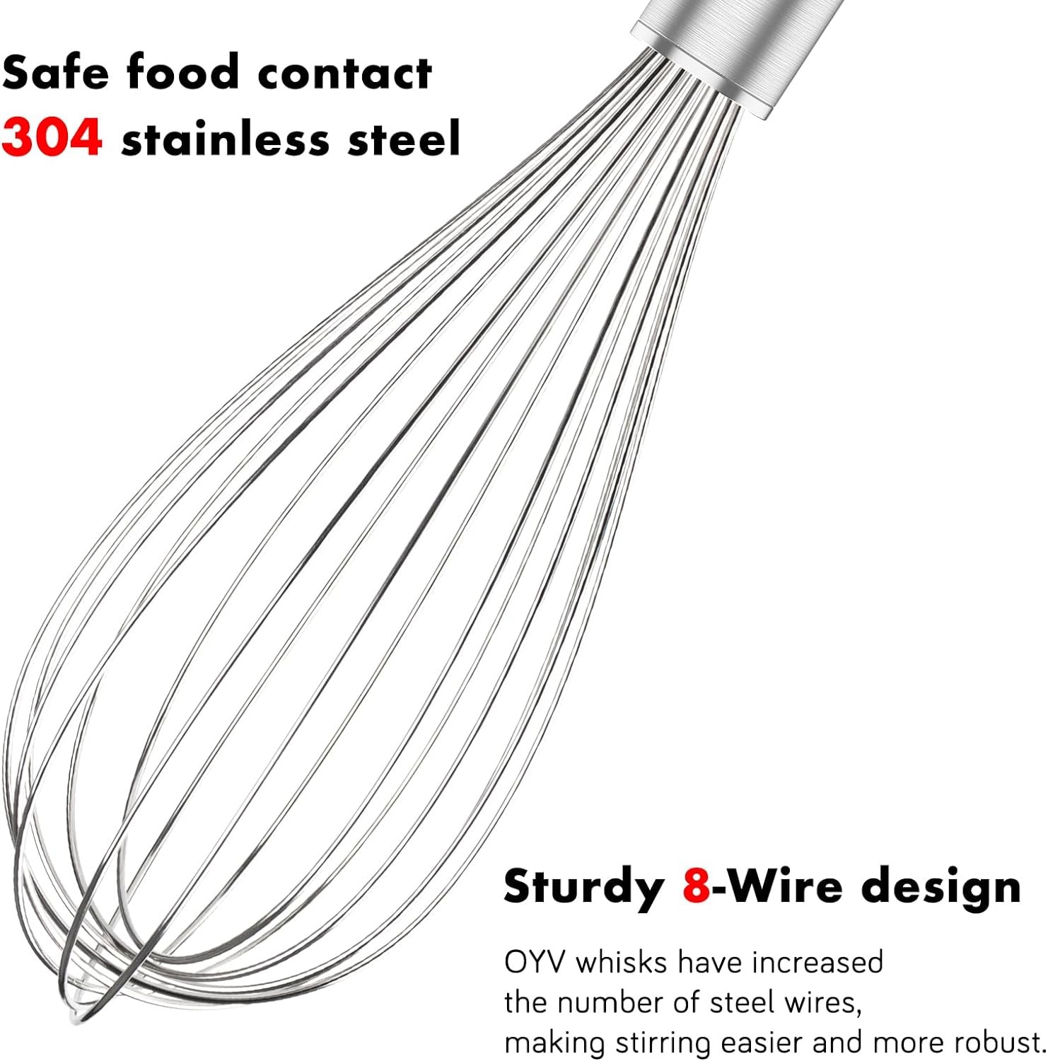 304 Stainless Steel Whisk Set, Dishwasher Safe Rustproof Metal Whisk, Silver