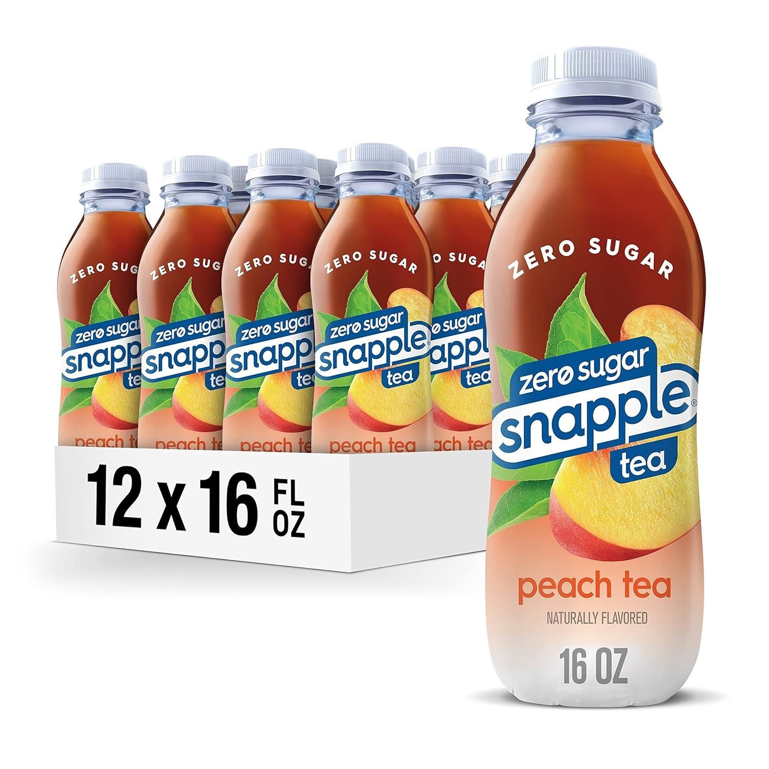 Snapple Zero Sugar Peach Tea 16oz Bottles Pack of 12 Recycled Plastic