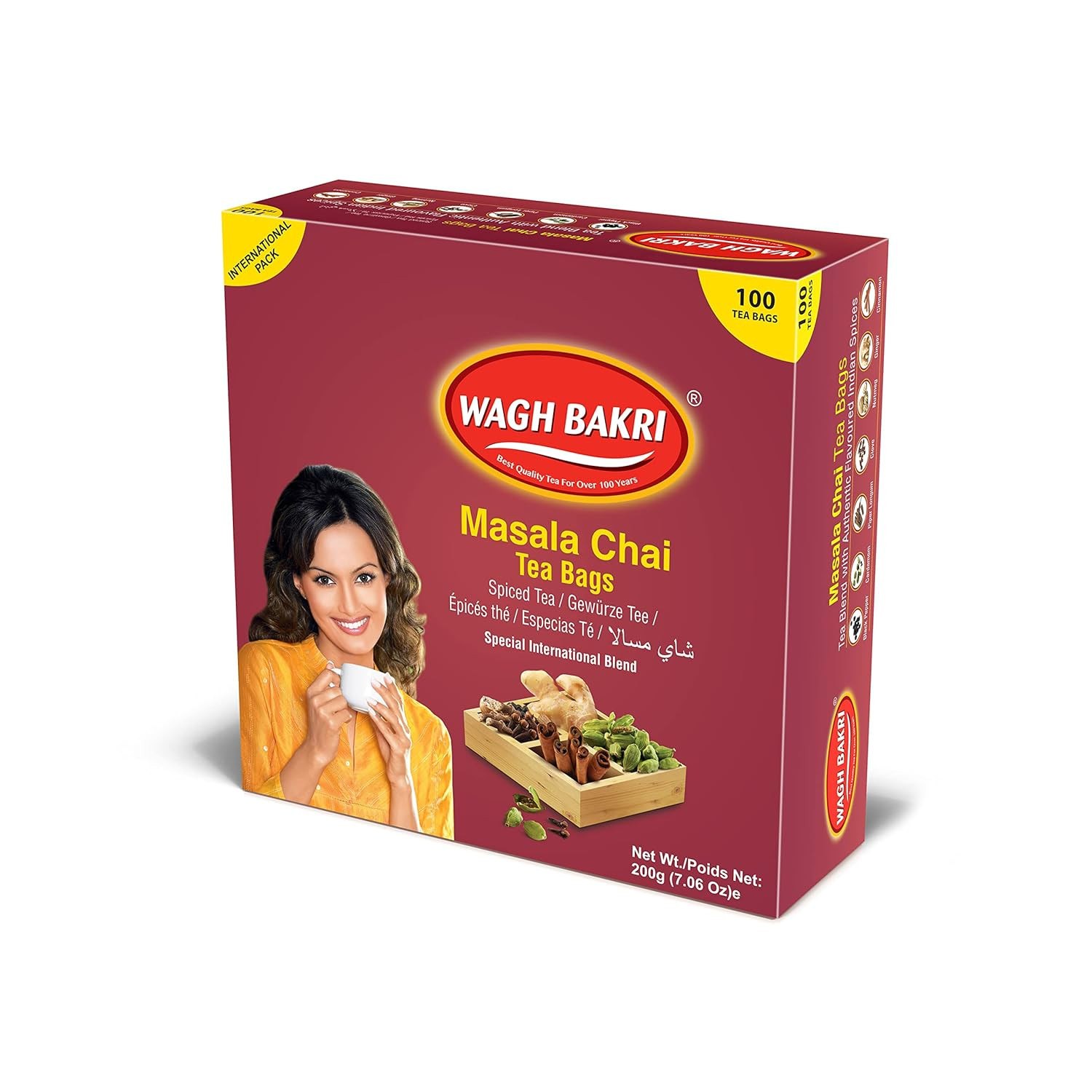 Wagh Bakri Chai Tea Bags, 100 Tea Bags of Special International Blend, 200 Grams