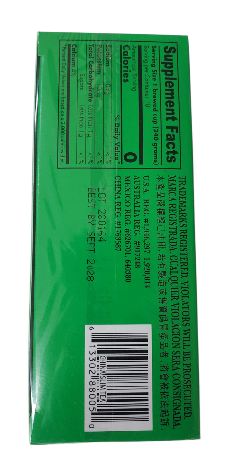 The Teapot Company China Slim Tea 3.17 oz. – Green (Pack of 3) 54 teabags.
