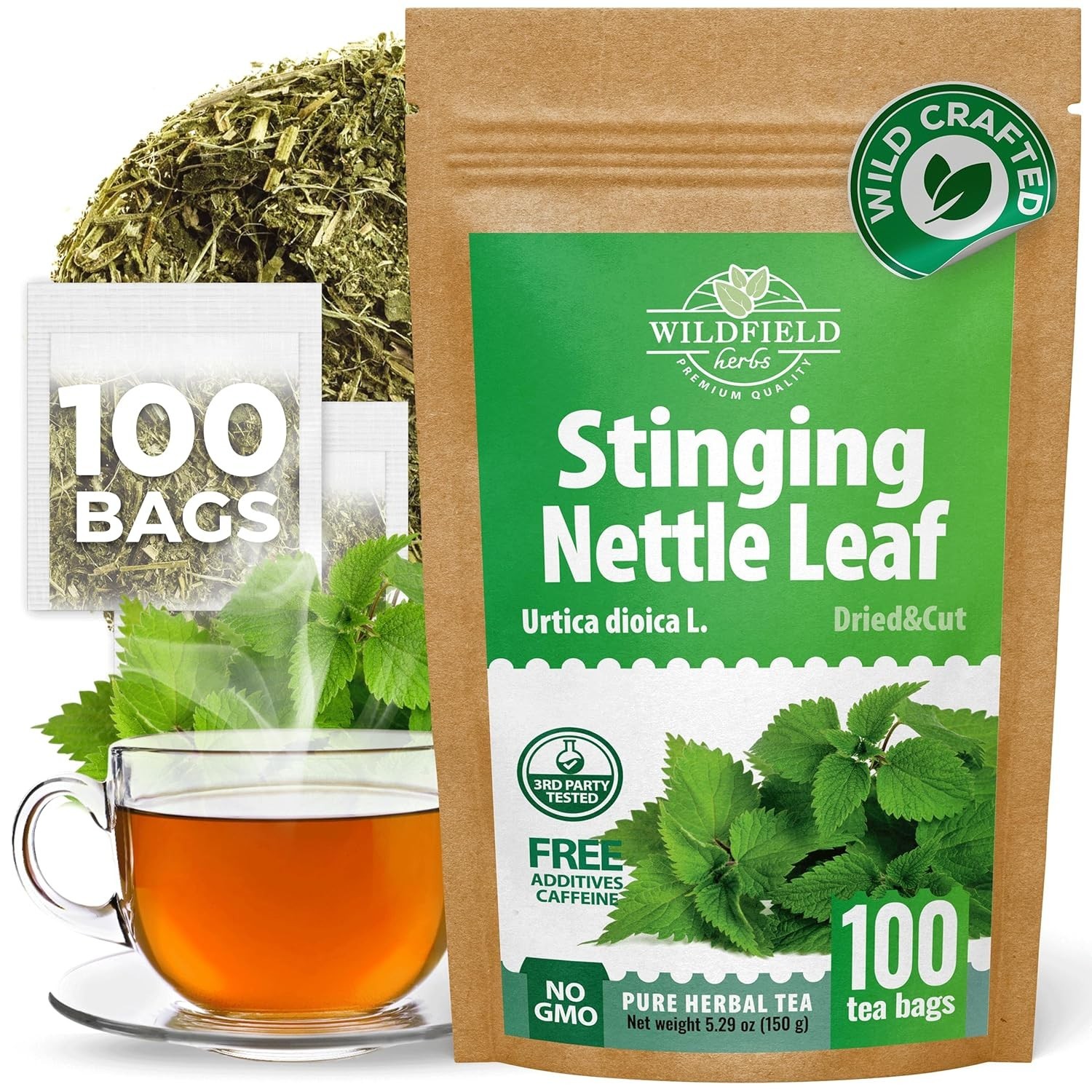 100 Bags Nettle Leaf Tea Ortiga Dried Nettle Herb Planta Bulk Urtica Dioica -…
