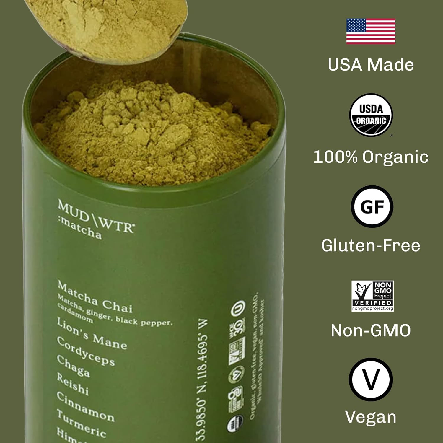 MUDWTR Mushroom Matcha Powder | 3,000mg Adaptogens for Energy & Focus