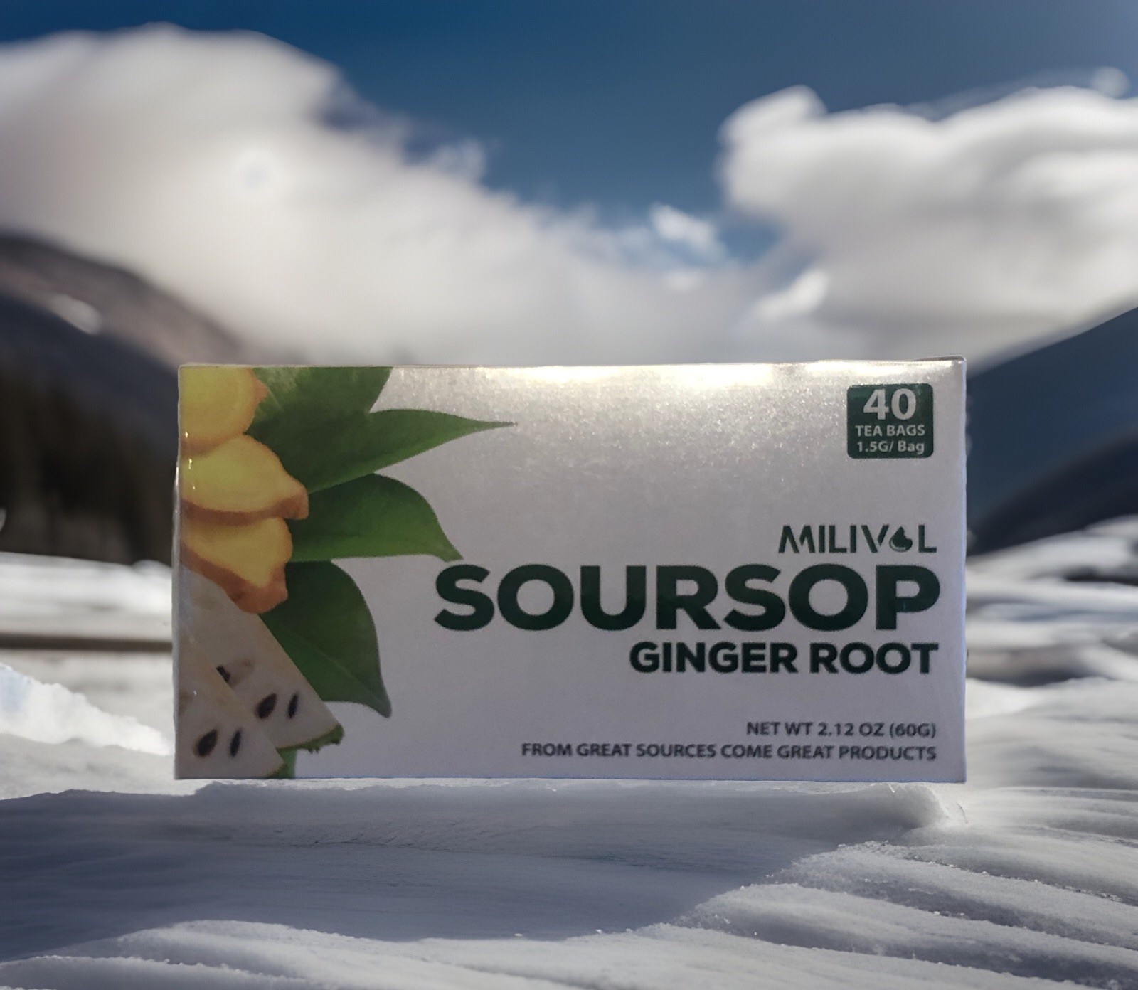 2 Boxes 80 Premium Milivol Soursop Ginger Root Leaf Tea Bags 100% Natural Pure