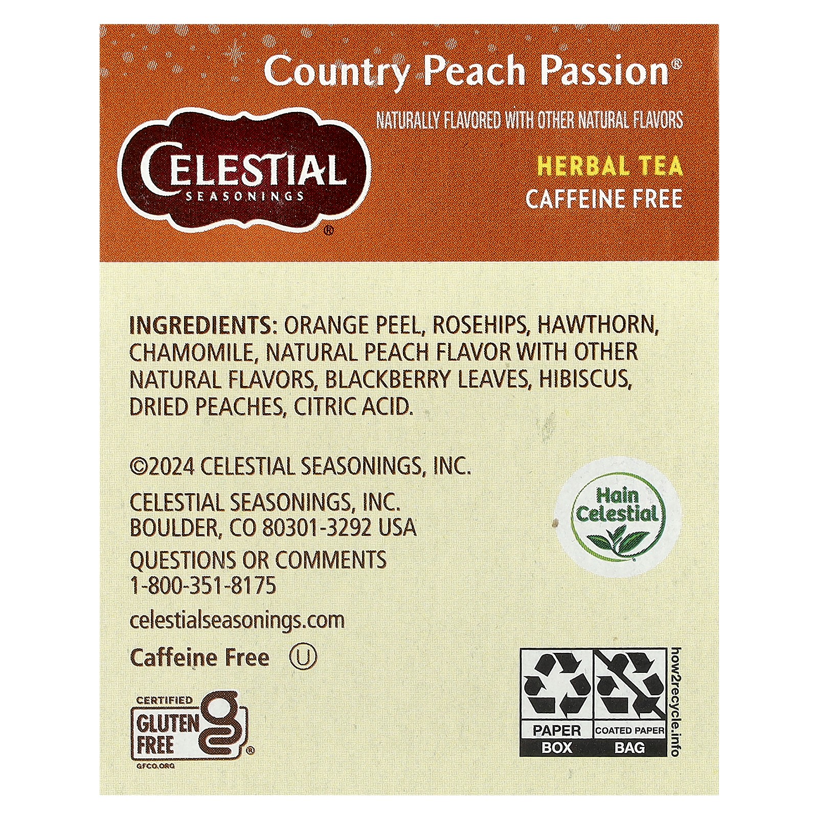 Herbal Tea, Country Peach Passion®, Caffeine Free, 20 Tea Bags, 1.4 oz (41 g)