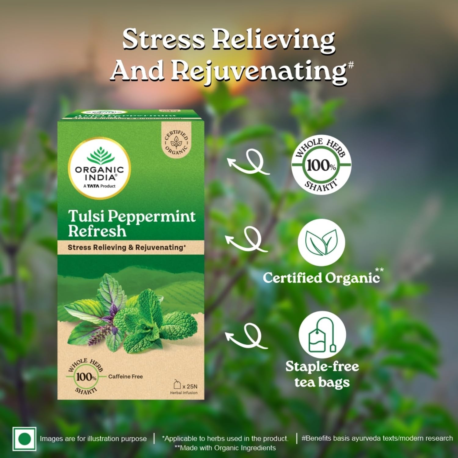 ORGANIC INDIA Tulsi Peppermint Refresh – Stress Relieving Herbal Tea | 25 Tea