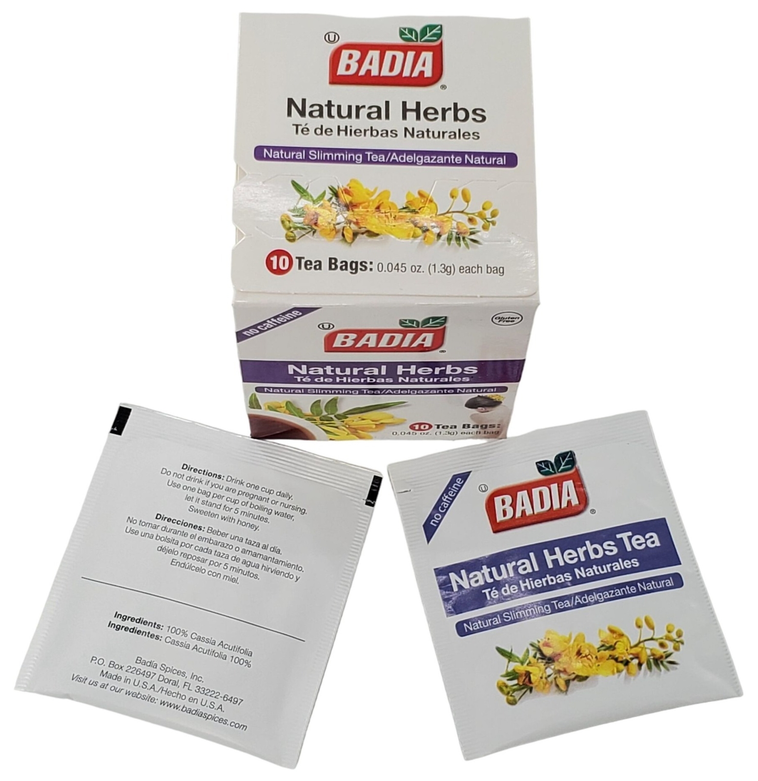 Badia Natural Herbs Natural Slimming Tea Caffeine-Free Bag – Box of 10 Tea Bags