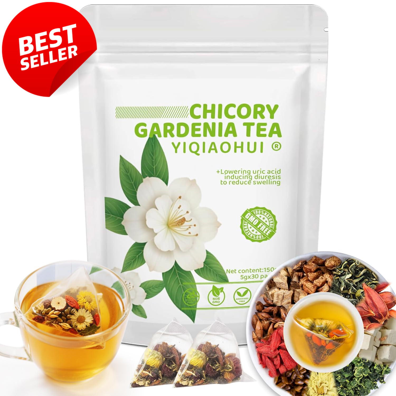 Organic Chicory Gardenia Tea Blood Sugar Digestive Support 30 Bags – US