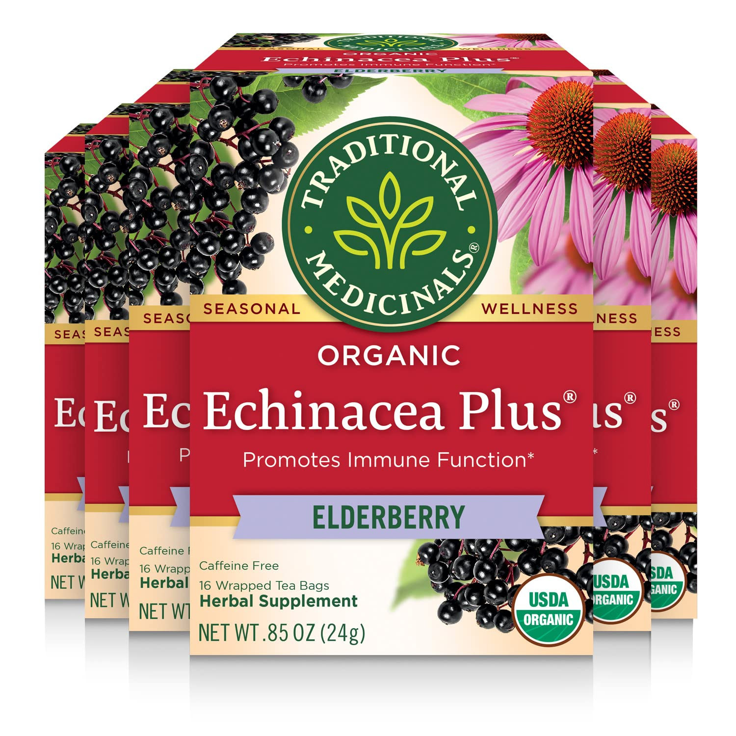 Traditional Medicinals Organic Echinacea Elderberry Tea Immune Support 96 Bags
