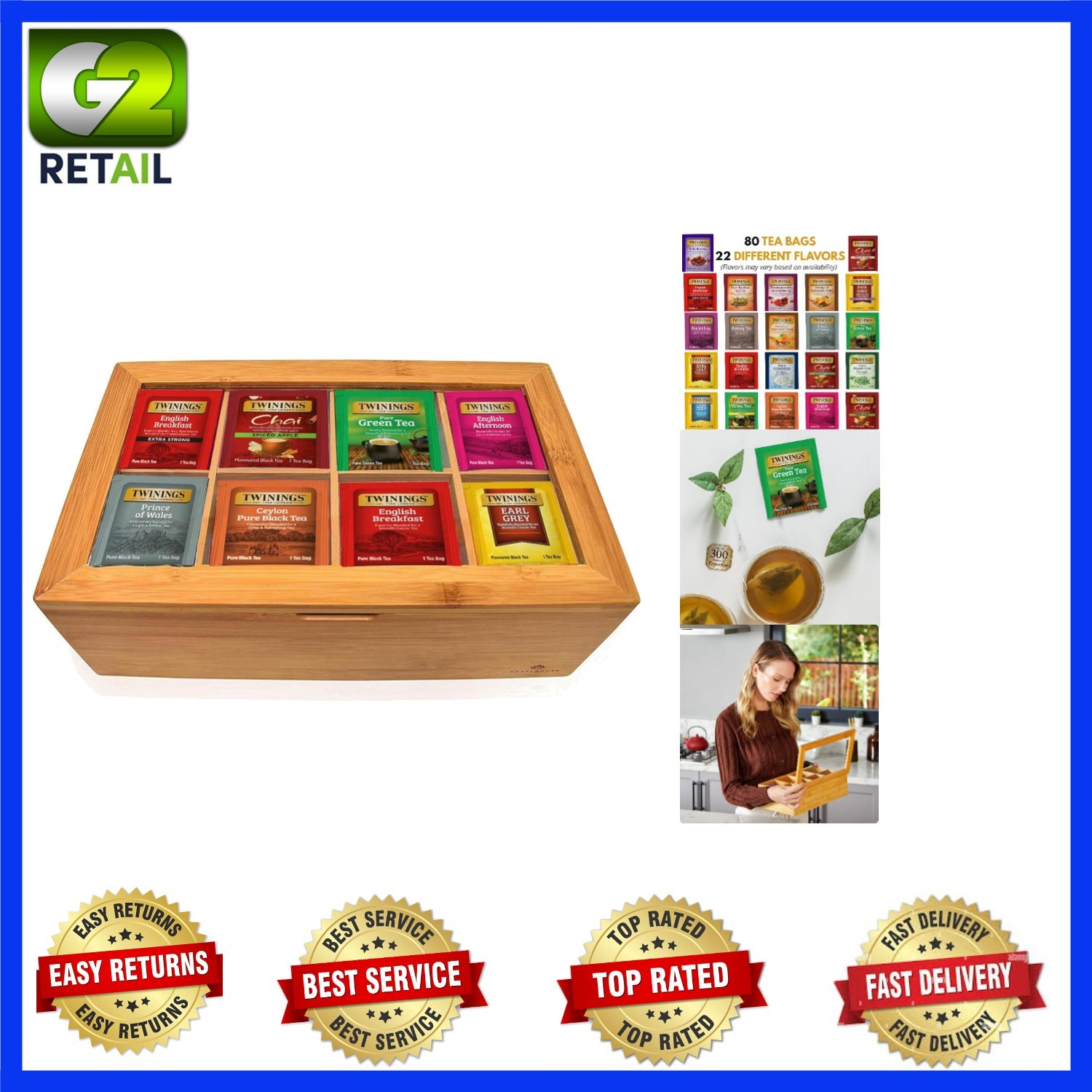 Tea Sampler Collection – 80 Tea Bags, 20 Flavors/Assorted Tea, Gift Set in Decor