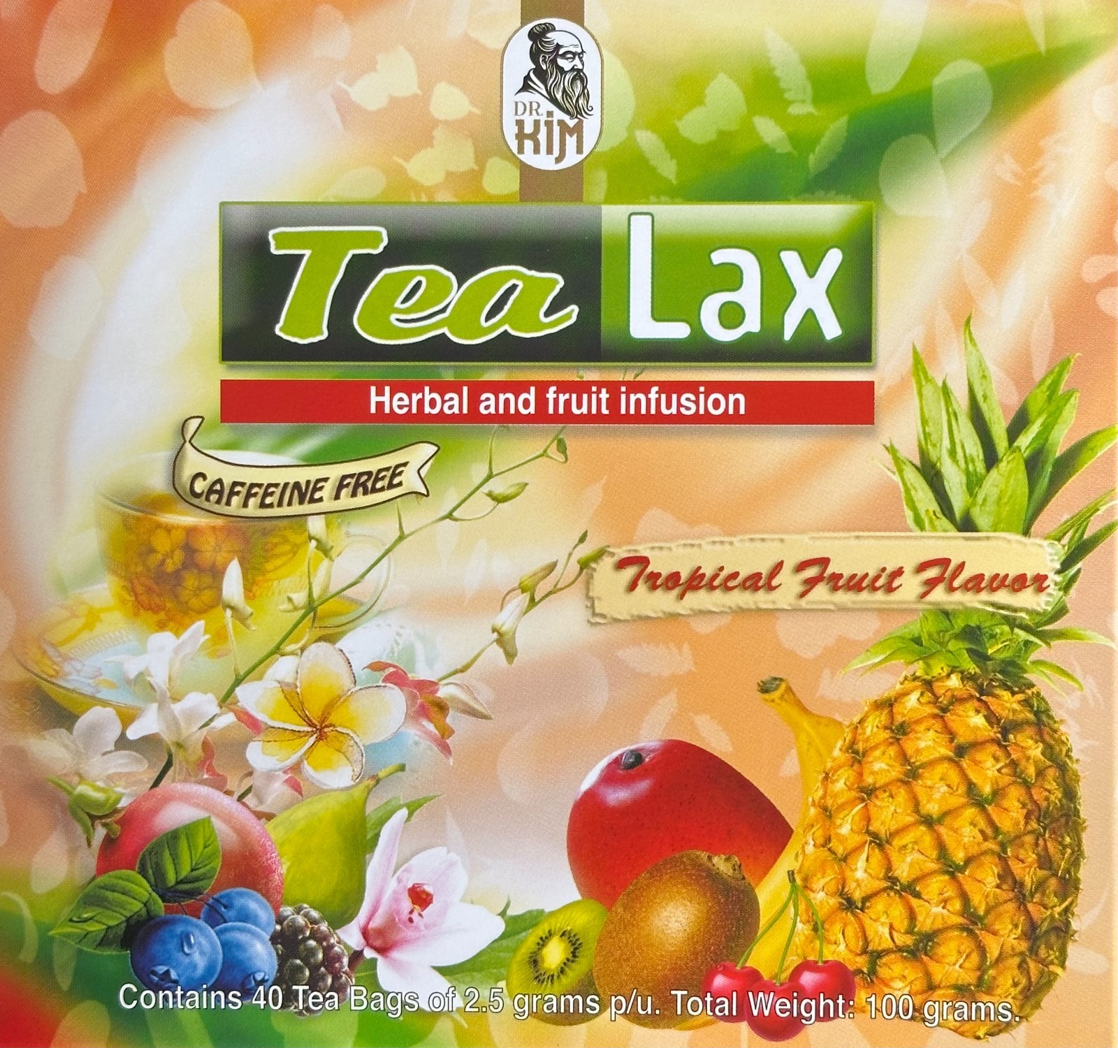 Tealax Tropical Fruit Flavor 40 Tea Bags Kosher