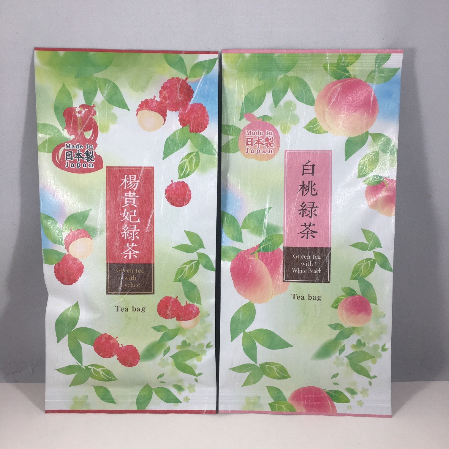 SET of 2 Pack Japanese TA-FU Green Tea Bags (White Peach, Lychee) Made in Japan