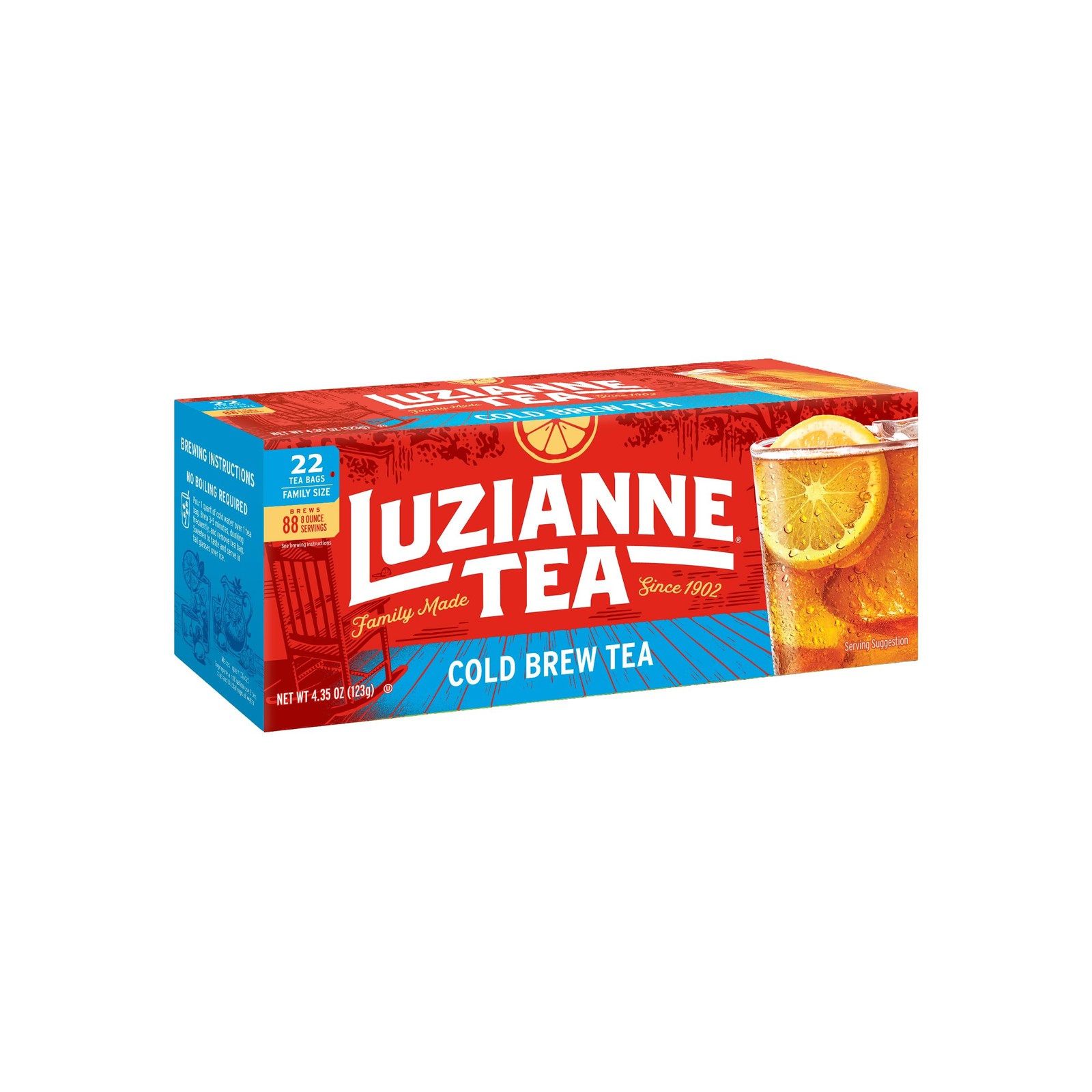 Luzianne Unsweetened Cold Brew Black Iced Tea Bags, 22 Count (Pack of 1), Red