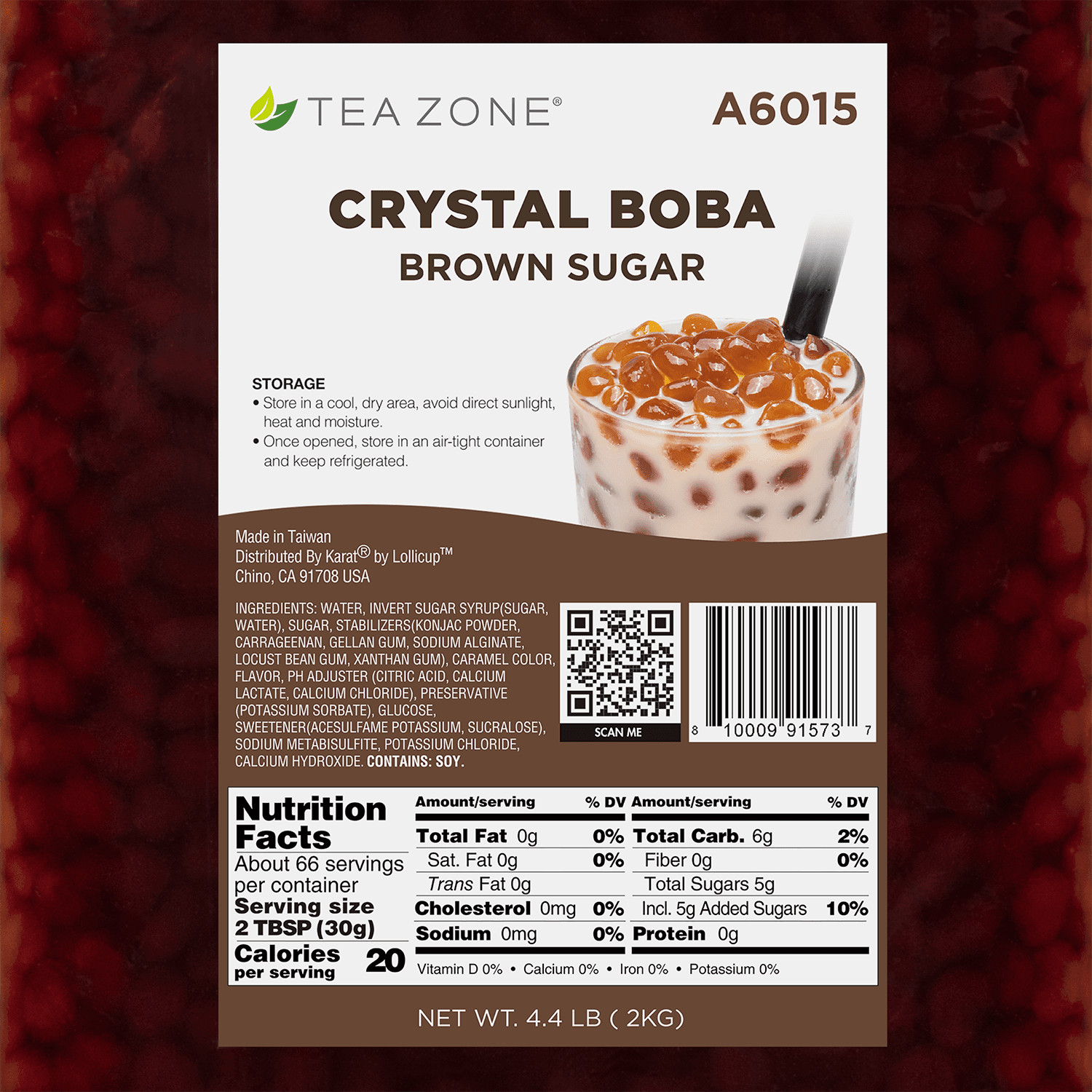 Tea Zone Crystal Boba, Brown Sugar, (6 bags/case), Main material for Boba Tea