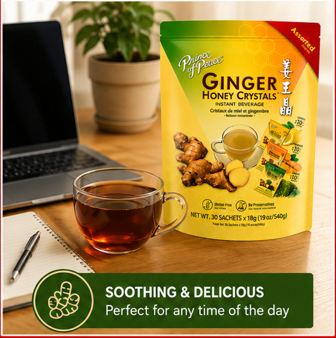 Prince of Peace Instant Ginger Honey Crystals Assorted MIX Lemon/Turmeric/Matcha