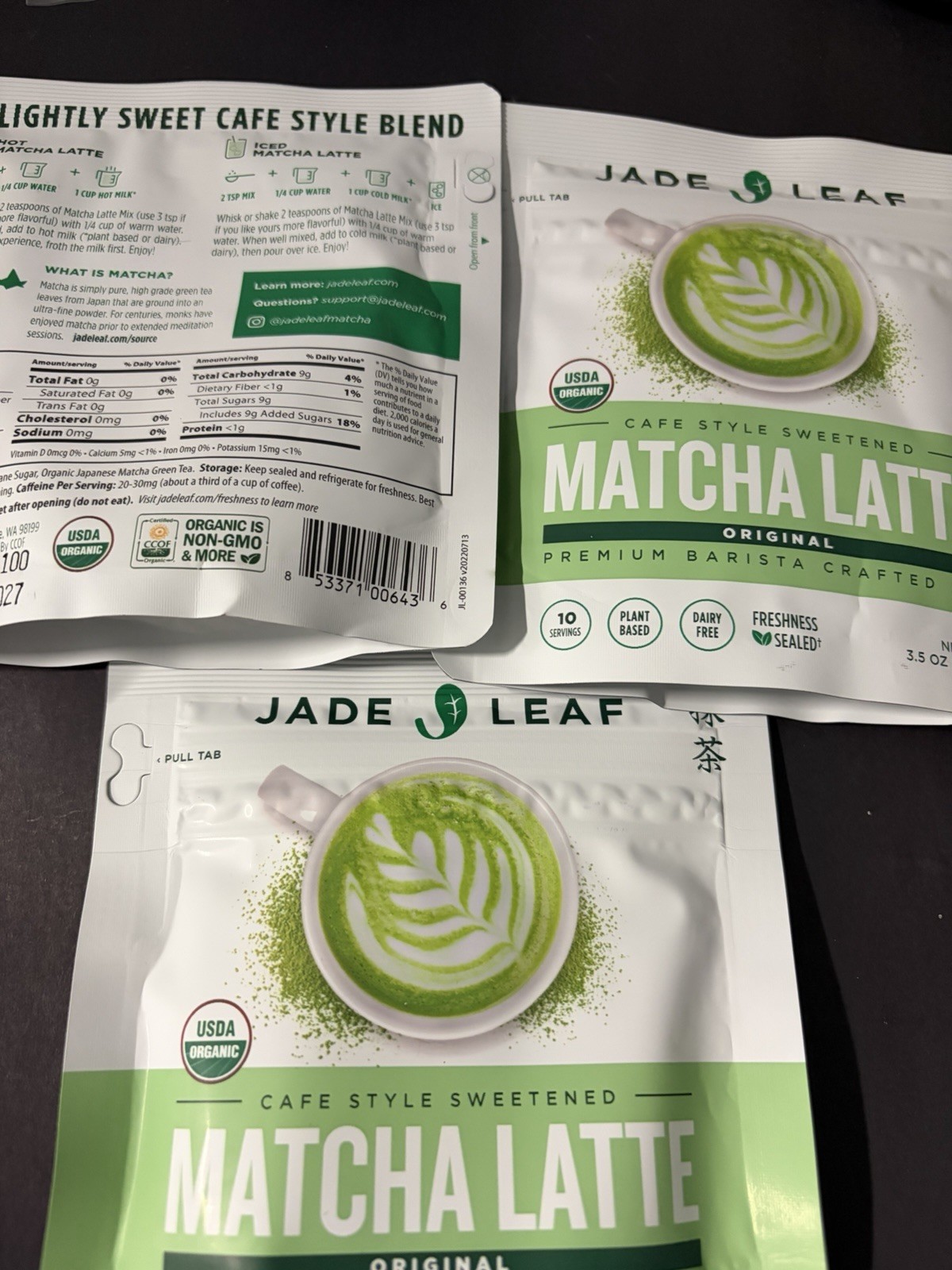 NEW (3)Jade Leaf MATCHA LATTE Organic Cafe SwPremium Barista Crafted Mix 3.5 Oz/