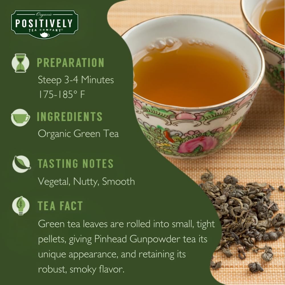 Organic Positively Tea Company, Pinhead Gunpowder Green 1 Pound (Pack of 1)