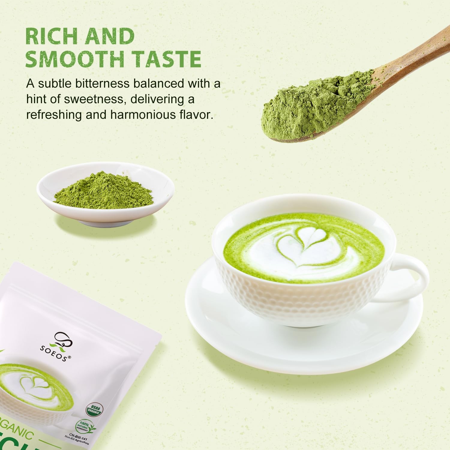 Soeos Organic Matcha Powder, Green Tea 2 2 Ounce (Pack of 4)