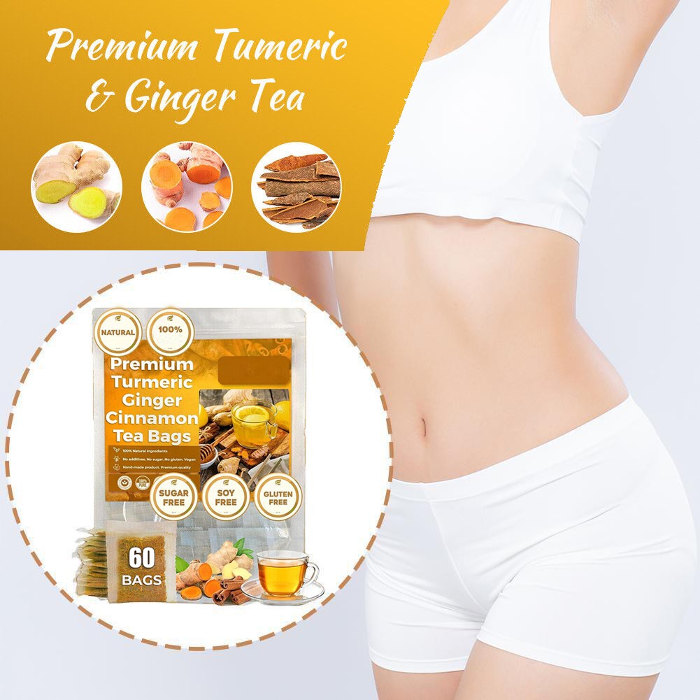 60Bags Turmeric Ginger Cinnamon Tea No Additive Support Brain Weight Sleep-Skin