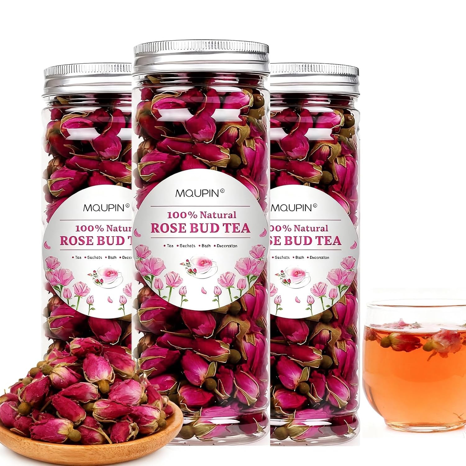 Rose Bud Tea – Dried Red Rose (100% Natural, Pure Flower, Edible Buds, Culina…